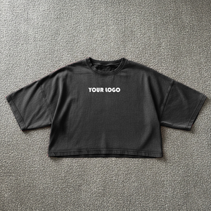Custom Sexy Streetwear Crop <b>Tops</b> T-shirts Loose Acid Wash T Shirt 200gsm Organic Cotton Crop <b>Top</b> Women - Product Image 5