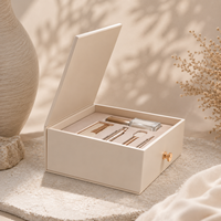 Boîte de rangement rigide à tiroir en papier d'art de luxe personnalisée, avec revêtement UV, lamination brillante, insert en EVA, bouton doré, kit de soin des ongles