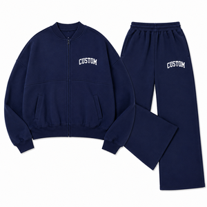 Ensemble de survêtement bleu pour femme, veste bomber zippée et pantalon droit, tenue décontractée et sportive, vente en gros, fabricant OEM personnalisé - Product Image 3