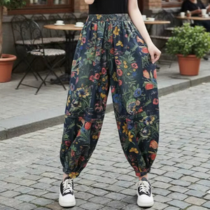 กางเกงฮาเร็มผ้าฝ้ายทอเนื้อนุ่มสำหรับผู้หญิง คอลเลคชั่นสตรีทแฟชั่นทันสมัย ทรงปกติ เหมาะสำหรับฤดูร้อน แต่งลูกไม้ พร้อมสำหรับการเดินทาง - Product Image 1