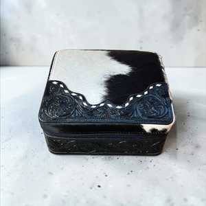 New Arrival Bohemian Real Fur Jewelry <b>Case</b> with Hand Tooling Design Closure Round Storage Box for Travel and Vanity Use - Product Image 1
