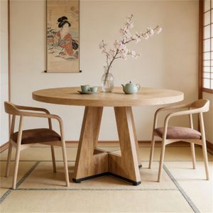 Tavolo da Pranzo in Legno Stile Rustico, Tavolo Rotondo da Cucina per Soggiorno e Tavolino da Caffè per Sala da Pranzo - Product Image 2