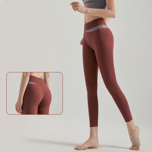Women Yoga Set 2 Piece Gray Burgundy Contrast High Waist <b>Leggings</b> Crop Top Racerback Seamless Full Length Sportwear Front Quick - Product Image 5