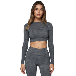 Ensemble de yoga 2 pièces pour femmes, respirant, sans couture, en spandex/nylon, taille haute élastique - Product Image 1