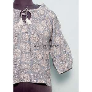 เสื้อคลุมลำลองฤดูร้อนแบบถัก คอทรงโอ ลายพิมพ์บล็อกอินเดีย ผ้าฝ้ายแท้ 100% ดีไซน์ลายดอกไม้โบฮีเมียน เป็นมิตรกับสิ่งแวดล้อม ระบายอากาศได้ดี แขน 3/4 - Product Image 3