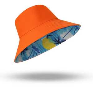 Unisex Orange <b>Bucket</b> <b>Hat</b> Tropical Print <b>Reversible</b> Polyester Beach Summer Casual Adult <b>Hat</b> - Product Image 1