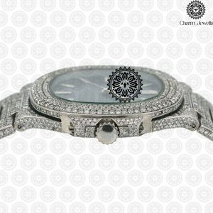 Montre de luxe Charm_Jewells en acier inoxydable, boîtier carré de 40 mm, accents de diamants, analogique, mécanique, montre de mode pour homme, 10 bars - Product Image 3