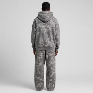 Ensemble 2 pièces homme streetwear vintage gris tie-dye 100% coton de haute qualité, sweat à capuche oversize et pantalon large, respirant et séchage rapide - Product Image 2