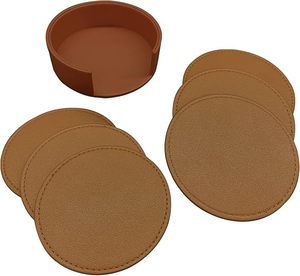 <b>Coasters</b> Set of 6 Soft Leather <b>Drink</b> <b>Coaster</b> Round <b>Coaster</b> with Holder - Product Image 2