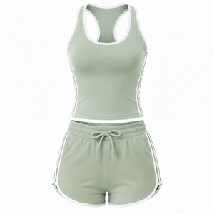 Women's 2 Piece Tank Top Shorts <b>Set</b> Sleeveless Solid Color Side Stripe Breathable <b>Knitted</b> Spandex Polyester Spring Summer Wear - Product Image 1