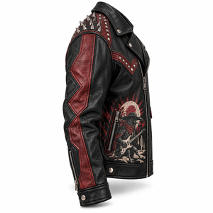 Custom <b>Men</b> Studded Leather Biker Jacket Spiked Graphic Printed Gothic <b>Punk</b> Motorcycle Outerwear Vintage Real Cowhide Coat OEM - Product Image 3