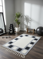 Tapis de couloir/tapis rectangulaire moderne en coton tissé à la main, modèle Mangalick CS-3027, motif floral, 950 g/m², lavable, pelucheux, vente en gros