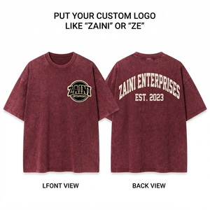 เสื้อยืดคอตตอนพรีเมียม 240 GSM สำหรับผู้ชาย ล้างสีแบบแอซิดวอช สีเบอร์กันดี ทรงโอเวอร์ไซส์ สกรีนลายปักแบบกำหนดเอง พิมพ์ลาย DTF โลโก้ OEM ODM - Product Image 1