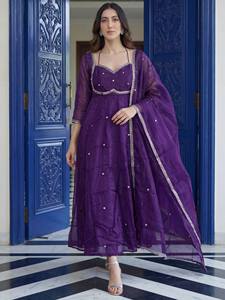 Elegant Purple Kurta / <b>Kurti</b> with Dupatta Women Ankle-Length Regular Fit Quick Dry Wedding Party Wear Indian Pakistani Clothing - Product Image 1