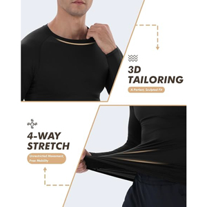 Men's Long Sleeve Compression Shirt Crew Neck Solid Color Quick Dry Athletic Fit Sporty Base <b>Layer</b> <b>Top</b> White Black - Product Image 5