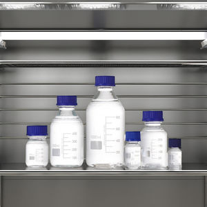 MAYALAB MR25B Botella de Laboratorio Redonda de Vidrio Borosilicato de 250 ml con Tapa de Rosca Azul para Almacenamiento de Medios y Reactivos - Product Image 1