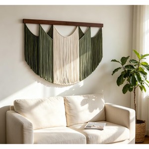 High Standard Macrame Wall <b>Hanging</b> Natural Beige <b>White</b> Fringe Decor Living Room Art Piece Single-Piece Package - Product Image 6