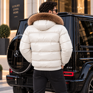 Veste d'été en cuir respirante pour homme avec capuche en fourrure, motif à carreaux, décontractée, grande taille - Product Image 4