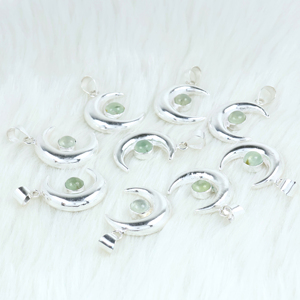 Venta al por mayor de gemas naturales de prehnita con engaste de bisel chapado en plata de ley 925, dijes de la paz estilo bohemio para fabricación de joyas a granel - Product Image 4
