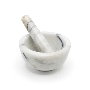Ensemble mortier et pilon en marbre blanc avec veines grises, outil manuel pour broyer les herbes et les épices, design de logo personnalisé - Product Image 1