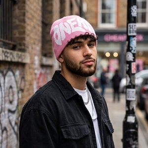 Custom Pink Knit Beanie Hat White Custom Logo Ribbed <b>Winter</b> <b>Cap</b> Unisex Streetwear Fashion Headwear Wholesale OEM Manufacturer - Product Image 2