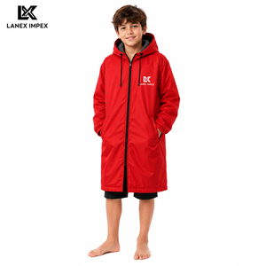 Custom Kids Waterproof Swim Parka Jacket with Hood | Windproof Fleece Lined Changing Robe Long <b>Coat</b> for Swimming Surfing & <b>Beach</b> - Product Image 1