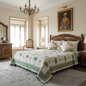 Edredón King Size de Algodón Estampado a Mano, 100% Algodón, con Estampado de Palmeras, Ropa de Cama Tradicional para Todas las Temporadas - Product Image 6