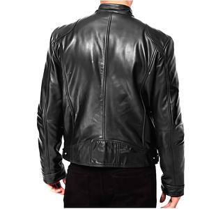 <b>Racer</b> Men's Coated Genuine Sheep Skin Leather Motorcycle Biker <b>Jacket</b> with Stand Collar and Pattern Winter Black 2026 - Product Image 4