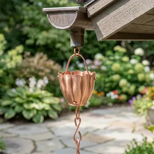 Fluted Copper Cup Rain Chain Decorative Outdoor Gutter Water <b>Feature</b> <b>Garden</b> Home Exterior Hanging Metal Rainwater Drainage Chain - Product Image 4