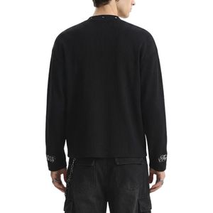 เสื้อสเวตเชิ้ตคอกลมโอเวอร์ไซส์สีดำสำหรับผู้ชาย ลายเสือดาว พิมพ์กราฟิกกากบาท แขนยาว สไตล์สตรีทแวร์ รับผลิตตามแบบ OEM พร้อมสกรีนโลโก้ - Product Image 2