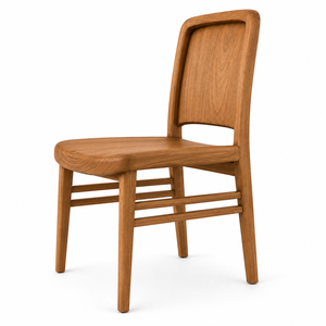 Chaise de salle à manger en teck massif, écologique, imperméable, stable, de style scandinave belge, avec dossier sculpté flottant, pour appartement - Product Image 3