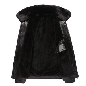 Winter <b>Jacket</b> Wholesale <b>Men</b> Thick <b>Faux</b> Fur Collar <b>Leather</b> Coat Warm Fleece Lining Casual Outerwear Smart Business Apparel - Product Image 4