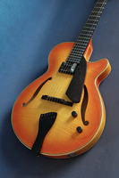 Guitare électrique Jazz Archtop faite à la main de 16 pouces, corps creux à 6 cordes, YUNZHI 2A, corps en érable massif flammé, ébène professionnel brillant