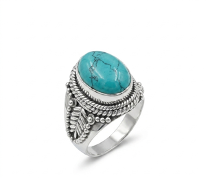 Bague de fiançailles ovale en argent sterling 925 avec turquoise naturelle Holo, faite à la main, style vintage bohème, artisanale, pierre précieuse, or jaune - Product Image 2