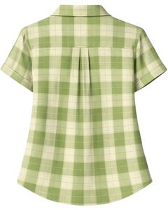 Light Green And White Plaid Womens Short Sleeve Button Up Shirt Casual Summer Lightweight Breathable <b>Checkered</b> <b>Top</b> With Pocket - Product Image 2