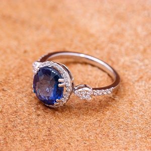 Wholesale 18K Solid <b>White</b> Gold Natural Oval Blue <b>Sapphire</b> Diamond Halo Teardrop Accent <b>Ring</b> Memoria Jewels - Product Image 6