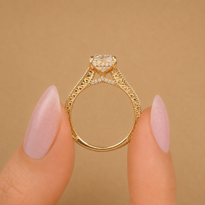 Anillo de Compromiso con Diamante Cultivado en Laboratorio de 3 Quilates, Corte Radiante, Certificado IGI, Color E, Oro de 14K, Estilo Vintage, Milgrain, Solitario, Floral, Catedral - Product Image 3