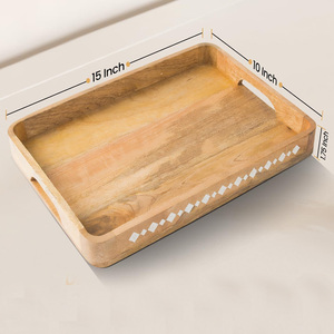 ถาดไม้มะม่วงที่ทนทานพร้อมที่จับสำหรับชีสอาหารผักใช้บนโต๊ะกาแฟเคาน์เตอร์ห้องครัวหรือจัดแสดงตกแต่ง - Product Image 3