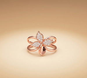 Elegante anillo de oro rosa con un diseño floral de hojas y halo de diamantes cultivados en laboratorio para uso diario, especialmente para mujeres, joyería fina. - Product Image 1