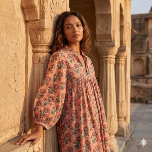 Robe midi élégante bohème multicolore à fleurs, en coton fait main, avec col en V et imprimé ethnique, robe d'été décontractée - Product Image 5