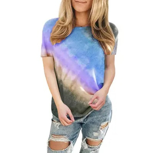 เสื้อยืดผ้าฝ้ายโพลีเอสเตอร์ 100% ลายมัดย้อมหลากสีรุ้ง เป็นมิตรกับสิ่งแวดล้อม ระบายอากาศได้ดี นุ่ม สบาย แห้งเร็ว สไตล์ฮิปฮอป สำหรับผู้หญิง - Product Image 1