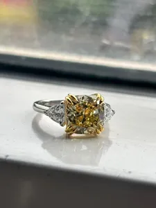 Tishya Diamond 3.88CT Lab Grown Diamond CVD 18K Yellow Gold <b>Rhodium</b> Plated Brilliant Cut IGI Certified Vintage Wedding <b>Ring</b> - Product Image 3