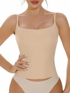 Women Thin <b>Strap</b> Sleeveless <b>Tank</b> <b>Tops</b> Built-in Pads All-in-One Slimming Breathable Casual Spandex/Cotton Summer Wear Custom - Product Image 3