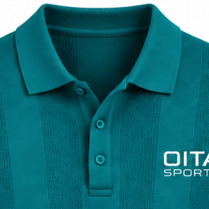 Teal Blue <b>Mens</b> <b>Long</b> <b>Sleeve</b> Knitted <b>Polo</b> <b>Shirt</b> Vertical Textured Stripe Design Ribbed Hem Casual Premium Pullover Fashion Top - Product Image 3
