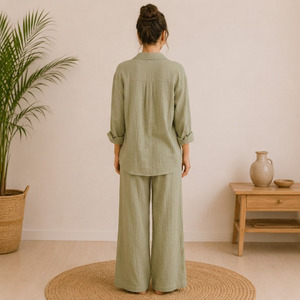 Ensemble de vêtements de détente pour femmes, 100% coton gaze, pyjama écologique, vêtements de nuit pour femmes, style décontracté d'été - Product Image 3