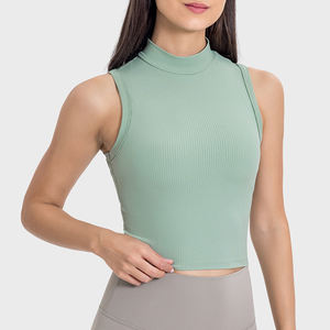 Top Corto de Punto Acanalado con Cuello Simulado, Venta al por Mayor, Moda de Alta Calidad, Básico sin Mangas, Transpirable, Casual, Blanco y Negro Liso para Mujer - Product Image 1