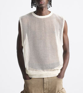 Camiseta sin mangas de malla transparente teñida para hombre, diseño personalizado al por mayor, con aberturas, fabricada por TRIOTAKE INDUSTRY - Product Image 1