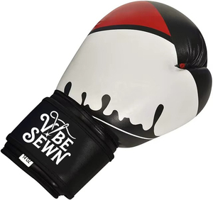 Gants de boxe en cuir cousus Vibe 14oz avec fermeture auto-agrippante au poignet, design effet gouttelettes, blanc, noir, rouge, équipement d'entraînement pour adulte, personnalisables - Product Image 4