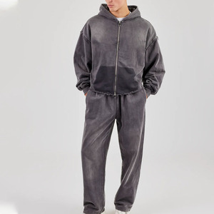 Ensemble de survêtement unisexe en coton marron avec sweat à capuche zippé et pantalon, imprimé lettres et motif ange, style streetwear - Product Image 4
