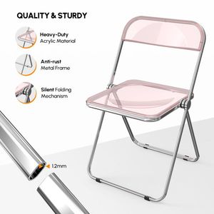 2pcs Pink Transparent Patio Folding Chairs Foldable Plastic Design for Comfort and Style - Product Image 4